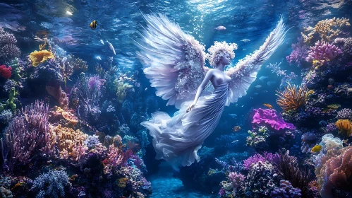 Underwater Angel Among Coral Reefs