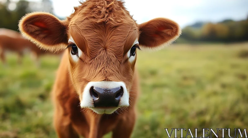 Close-Up of a Calf in Field AI Image