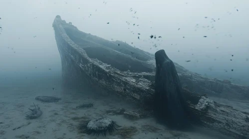 Underwater Shipwreck with Mysterious Figure