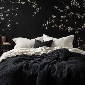 Cozy Bedroom with Black Floral Design