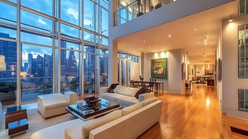 Modern Apartment Interior with Cityscape