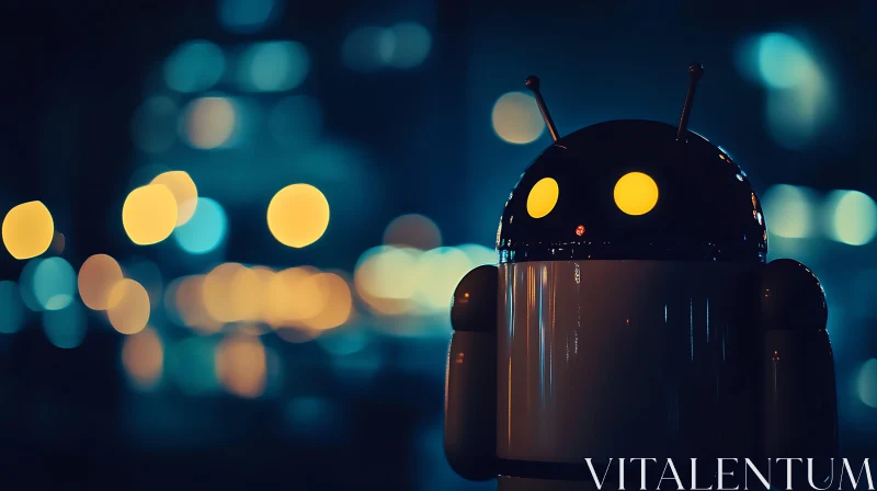 Android with Yellow Eyes at Night AI Image