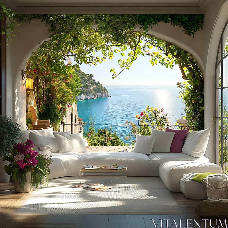 Coastal Home Interior with Ocean Vista AI Image