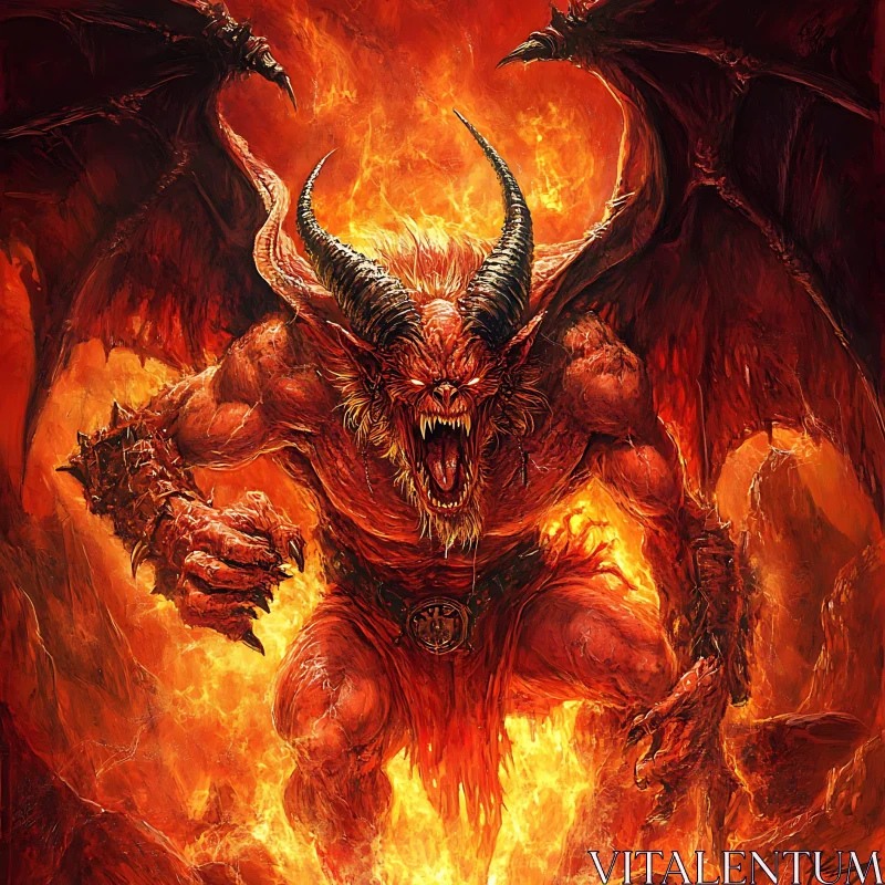 AI ART Fiery Demon with Horns and Wings