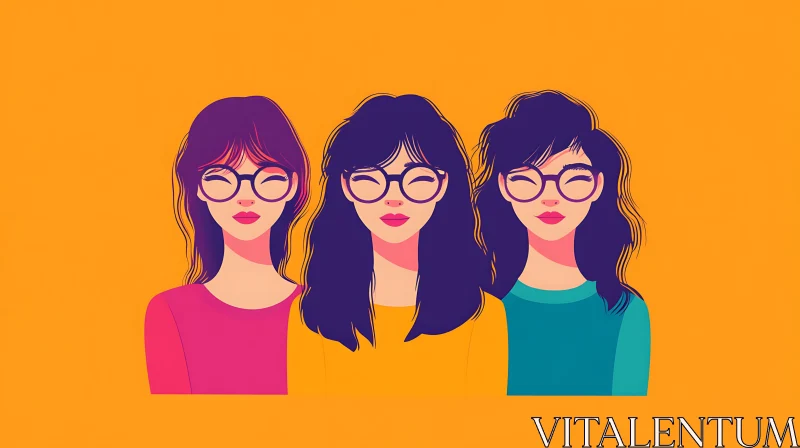 Stylish Women with Glasses Illustration AI Image