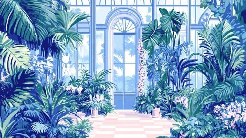 Lush Indoor Garden in Blue and Green