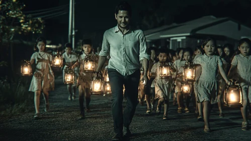 Children with Lanterns at Night