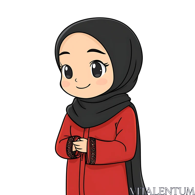 Charming Cartoon Girl Illustration in Red AI Image