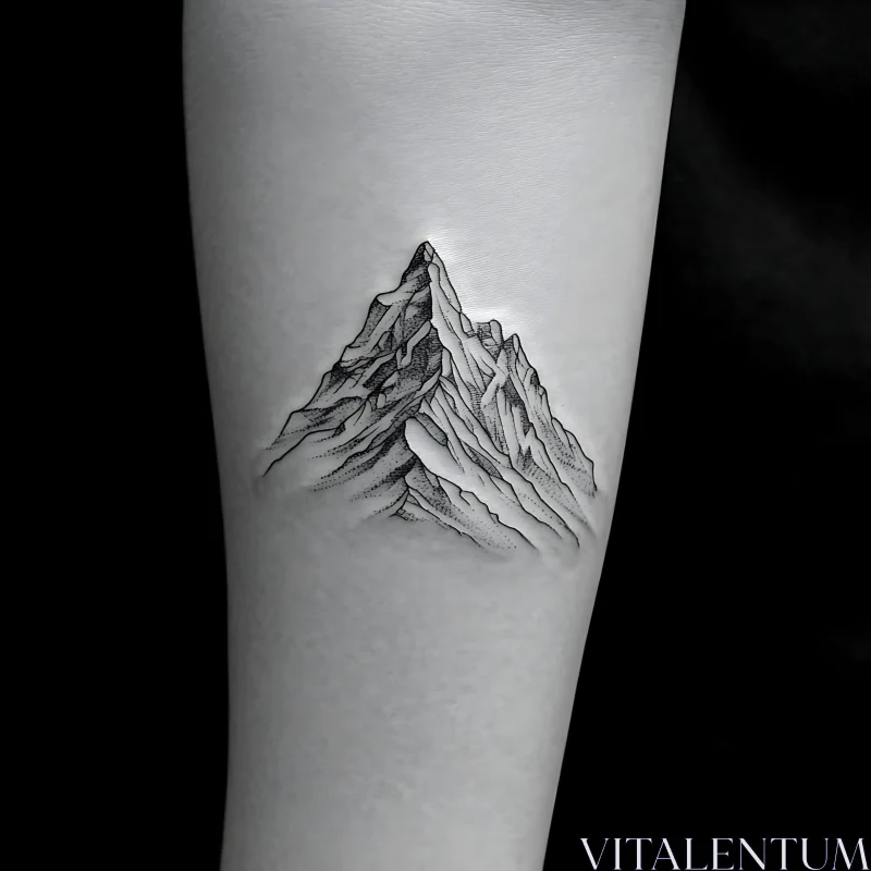 Black and Gray Mountain Tattoo Design AI Image