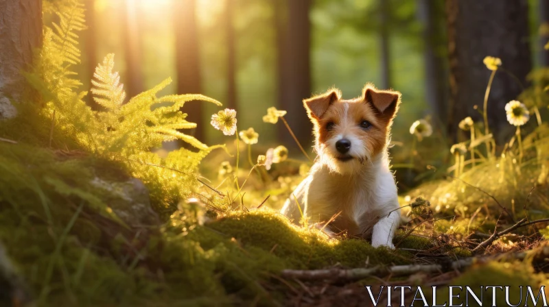 Jack Russel Terrier in Forest at Sunset - A Dreamy, Romantic Scene AI Image