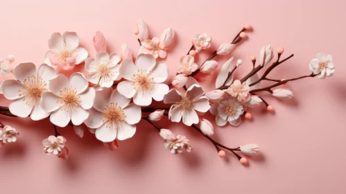 White Cherry Blossoms on Fairycore Pink Background