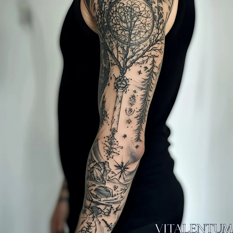 Intricate Tree and Geometric Designs Tattoo AI Image