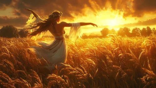 Woman in Field at Sunset