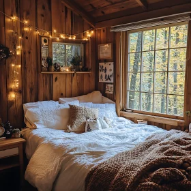 Rustic Bedroom with Forest View