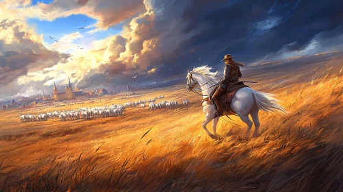 Horseback Rider in a Golden Landscape