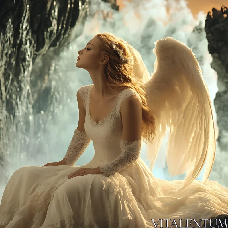 Ethereal Angel with Flowing Wings AI Image