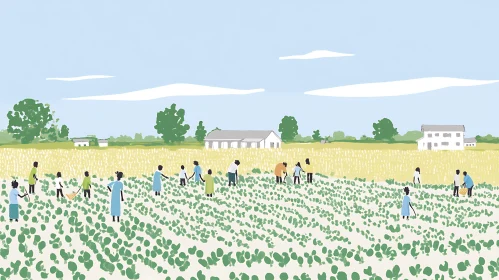 Agricultural Workers in a Countryside Field