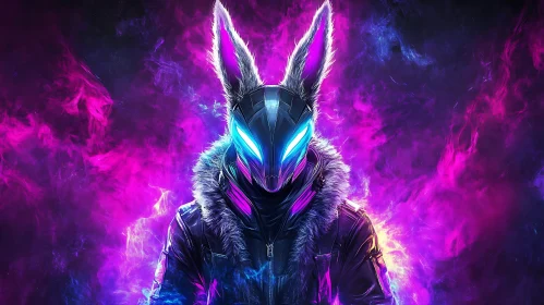 Neon Rabbit Cyborg in Purple Haze