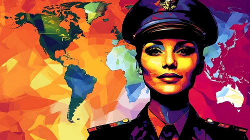 Woman Officer Portrait with World Map