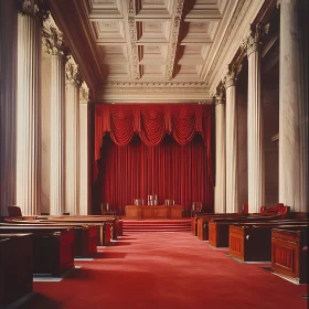 Classic Courtroom with Red Carpet and Columns