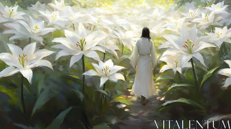 AI ART Person in White Lilies Garden