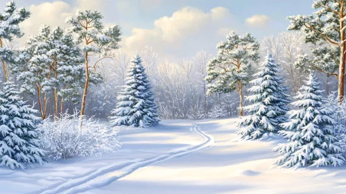 Tranquil Snowy Forest Path in Winter