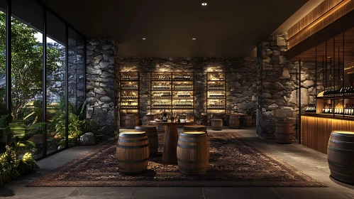 Rustic Wine Cellar with Barrel Seating