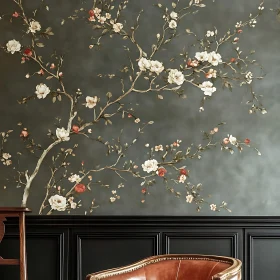 Blossoming Branches on Grey Wall