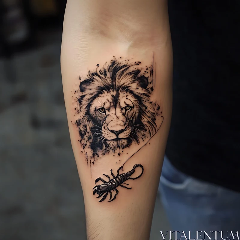 Detailed Lion and Scorpion Tattoo Design AI Image