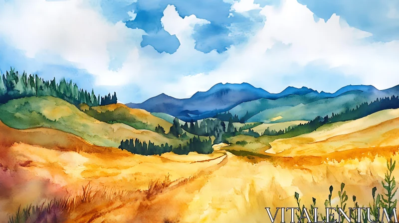 AI ART Serene Watercolor Mountain Vista