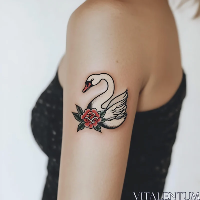 Graceful Swan Tattoo with Red Rose AI Image