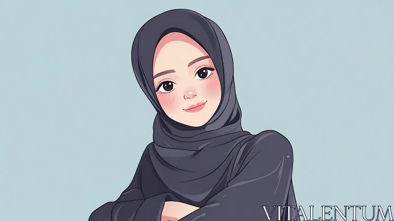 Anime Style Woman Portrait with Hijab AI Image