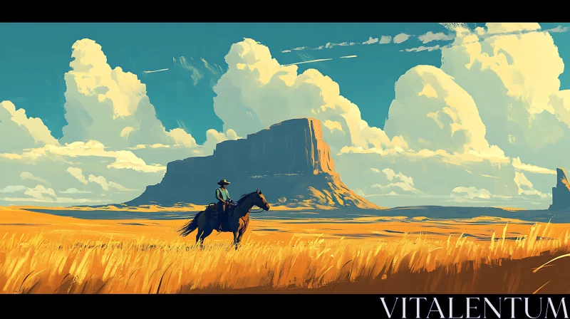 Lone Rider in the Golden Prairie AI Image