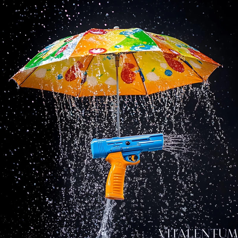 Toy Water Gun and Colorful Umbrella AI Image