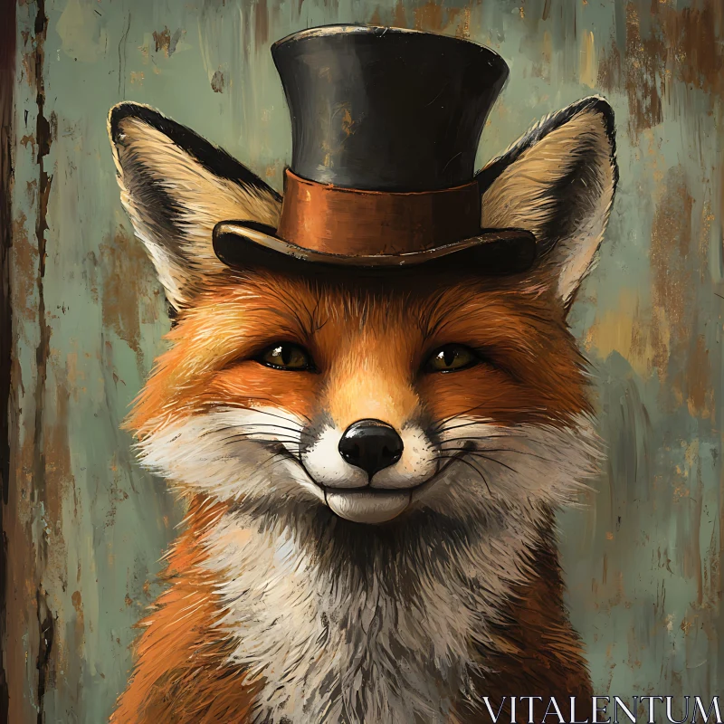 Whimsical Fox in Top Hat Artwork AI Image