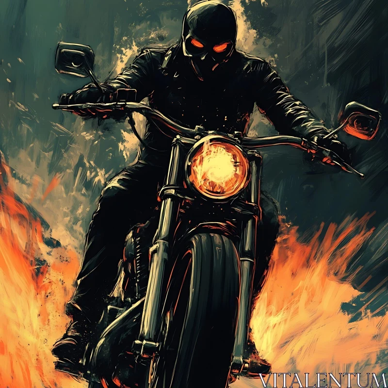 Biker on Fire: A Fiery Motorcycle Ride AI Image