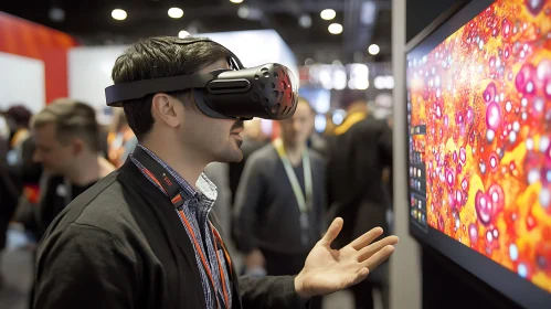 Man Interacting with Virtual Reality Art