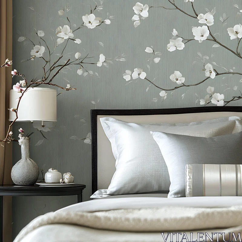 AI ART Calm Bedroom with Floral Design