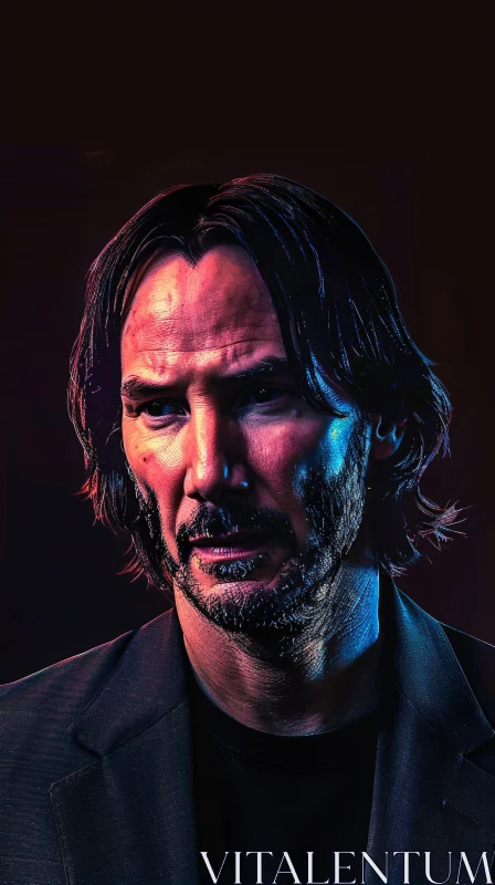 Brooding Keanu Reeves Portrait with Rich Lighting AI Image