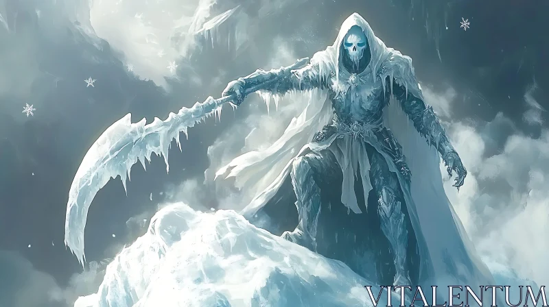 AI ART Frozen Warrior with Scythe Illustration