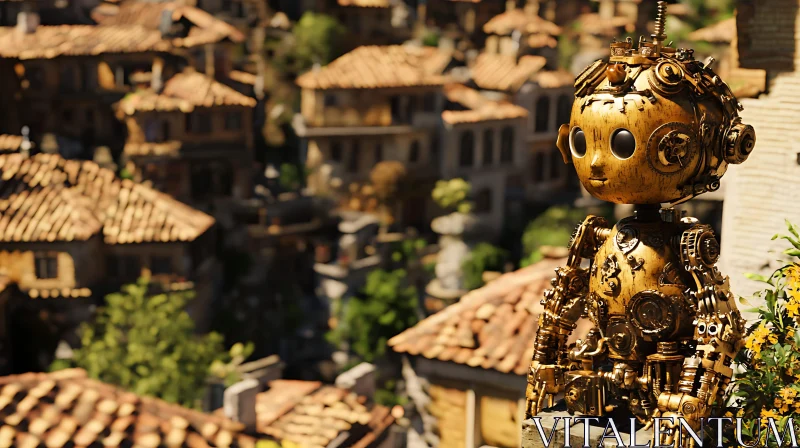 AI ART Vintage Robot in Ancient Cityscape