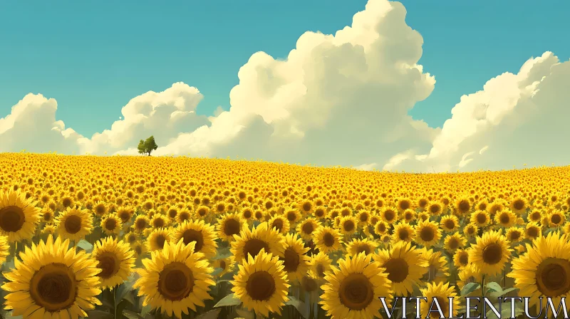 AI ART Endless Sunflowers Landscape with Blue Sky