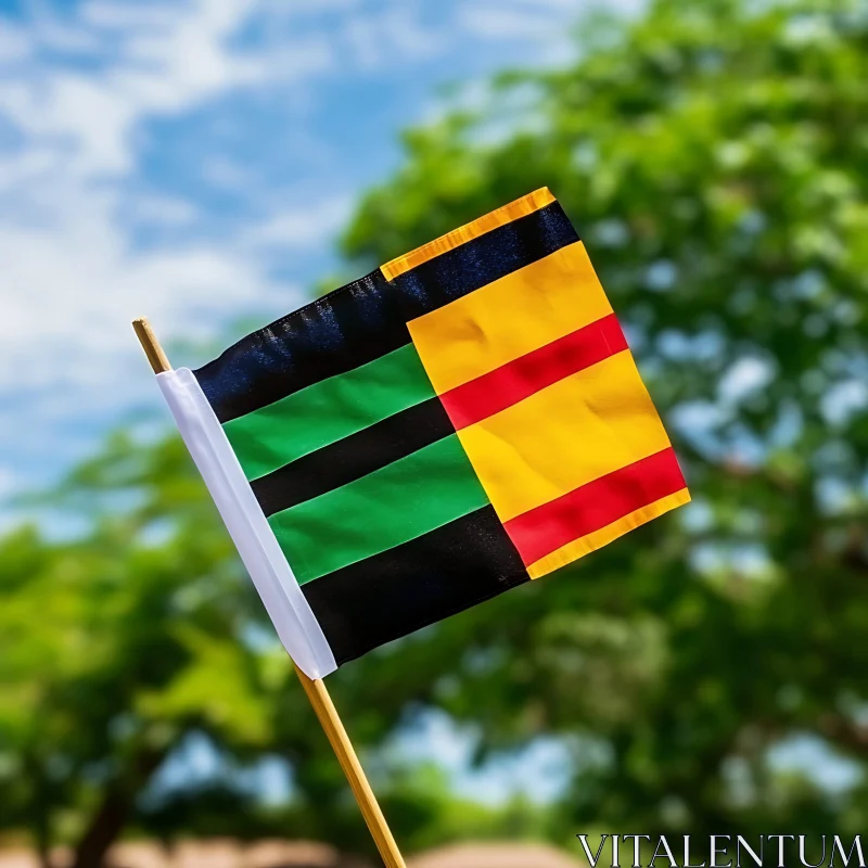 Vibrant Multicolored Flag Held Outdoors AI Image