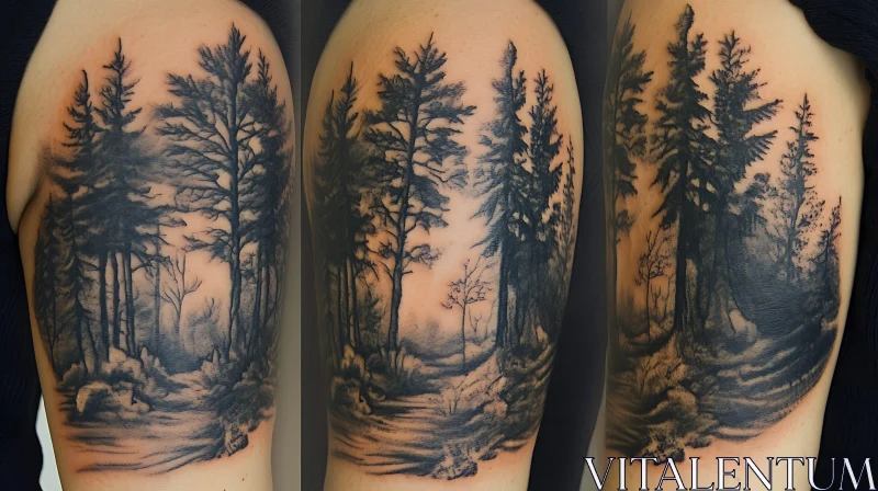 Woodland Scene Tattoo in Black Ink AI Image