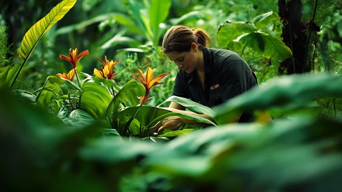 Woman Nurturing Flowers in Green Garden
