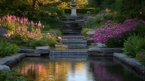 Cascading Waterfalls in Lush Garden