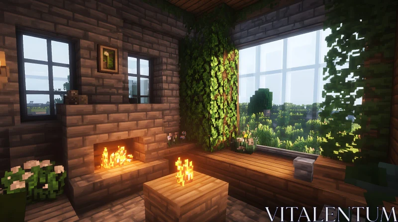 Minecraft Interior with Nature View AI Image