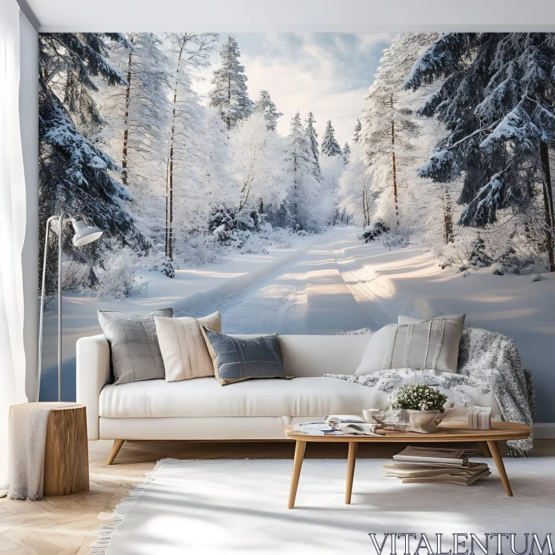 AI ART Winter Forest Landscape with Snow Covered Trees