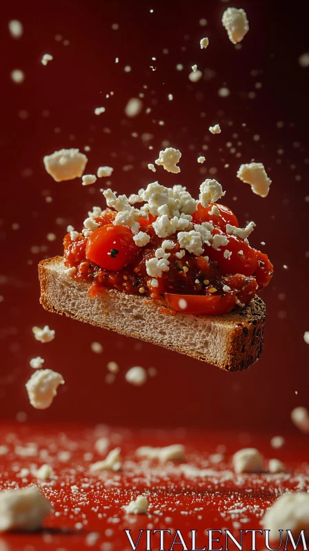 Suspended Gourmet Toast with Tomato and Cheese AI Image