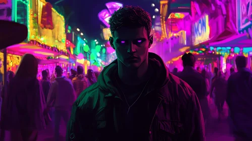 Man in Neon Lights Portrait